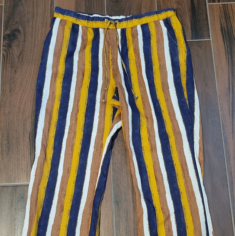 Ellen Tracy Women's Drawstring Striped Linen Pants Size XL EUC